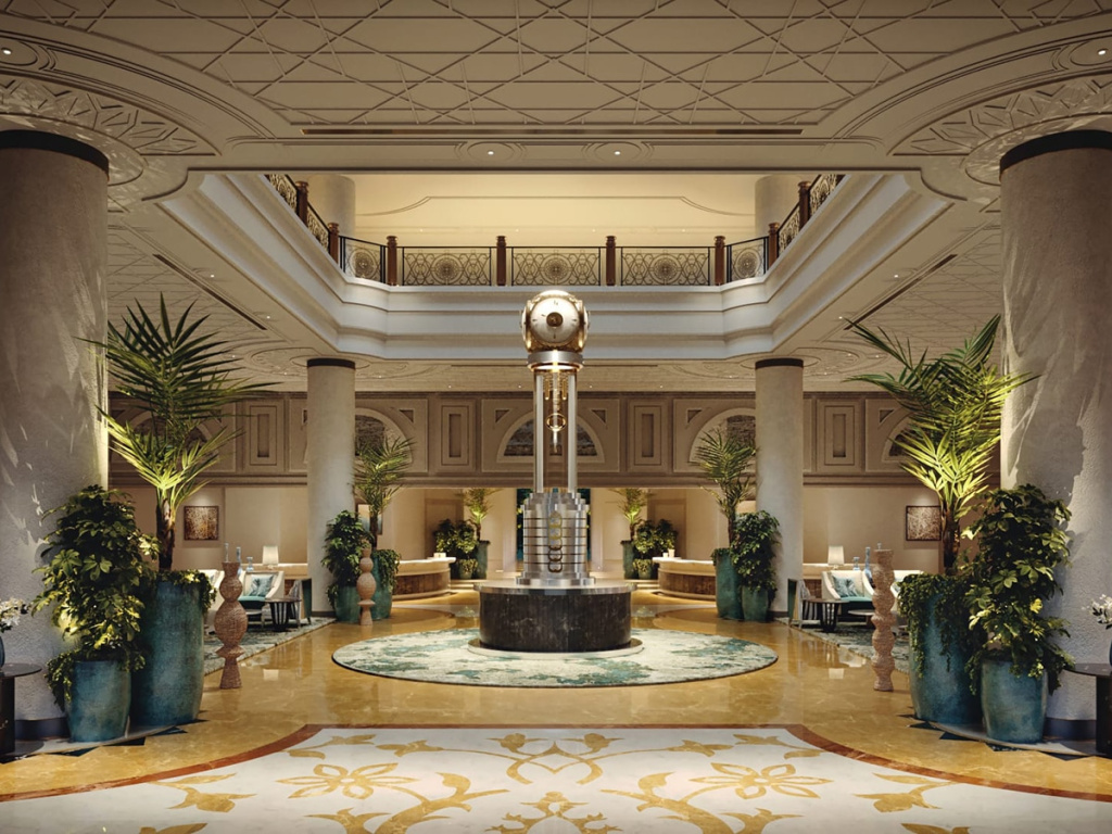Достопримечательность курорта — шестиметровые часы в центре вестибюля