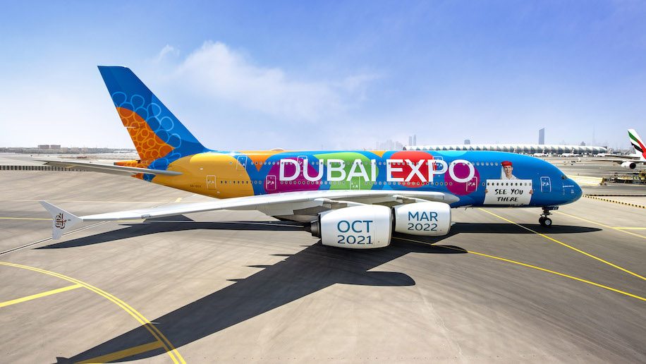 Emirates представила ливрею самолета A380 по случаю предстоящей выставки EXPO 2020 в Дубае