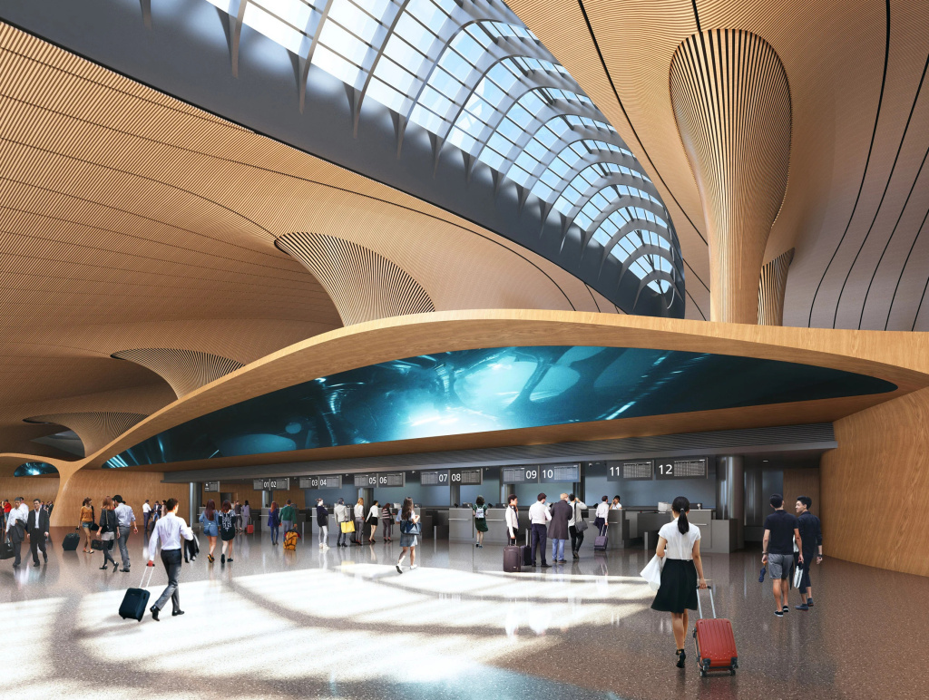 Помещения терминала аэропорта Лишуй будут иметь изогнутые формы и отделаны деревом